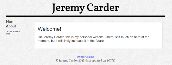 Screenshot of original jeremycarder.dx.am website.